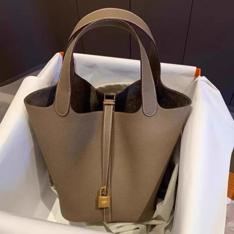 Bag Summer Hand Bucket Basket Women's Bag Genuine Leather Handbag