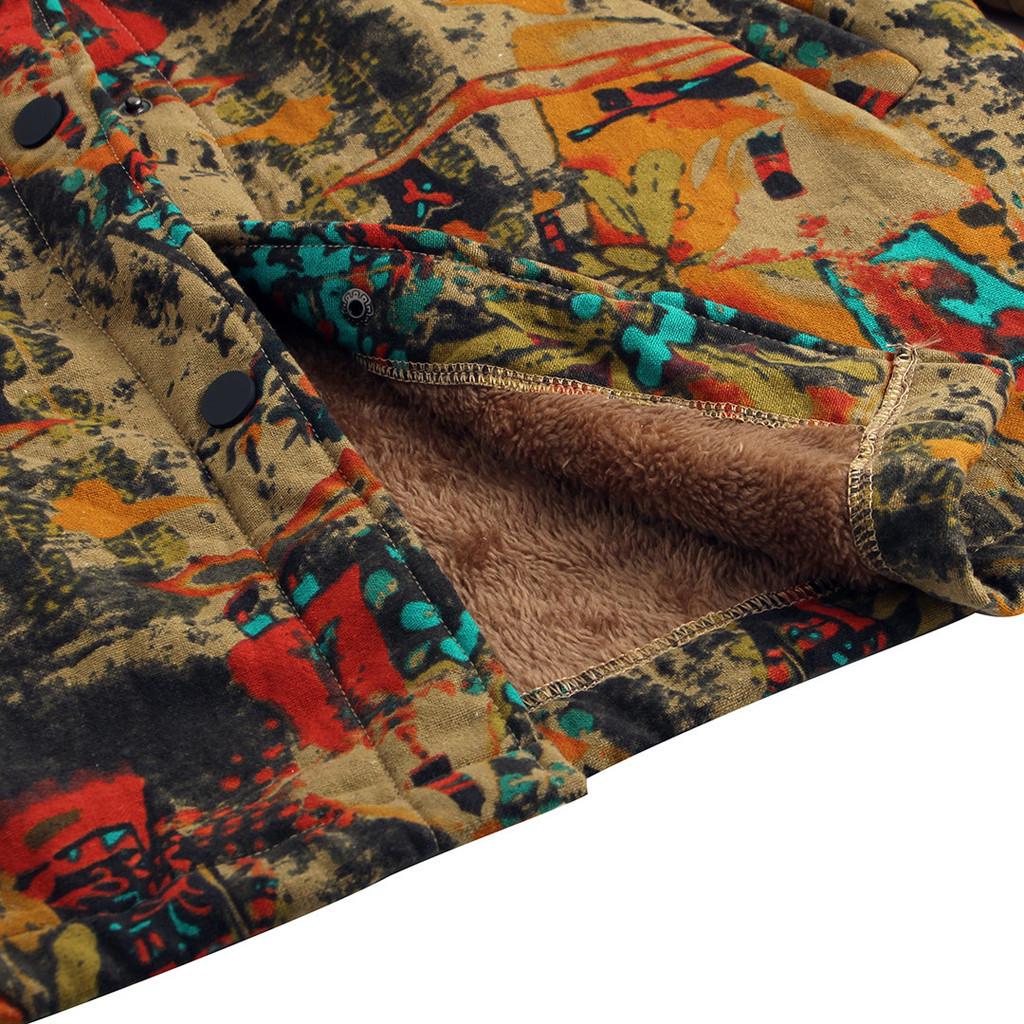 Womens Winter Warm Outwear Floral Print Hooded Pockets Vintage Oversize Coats