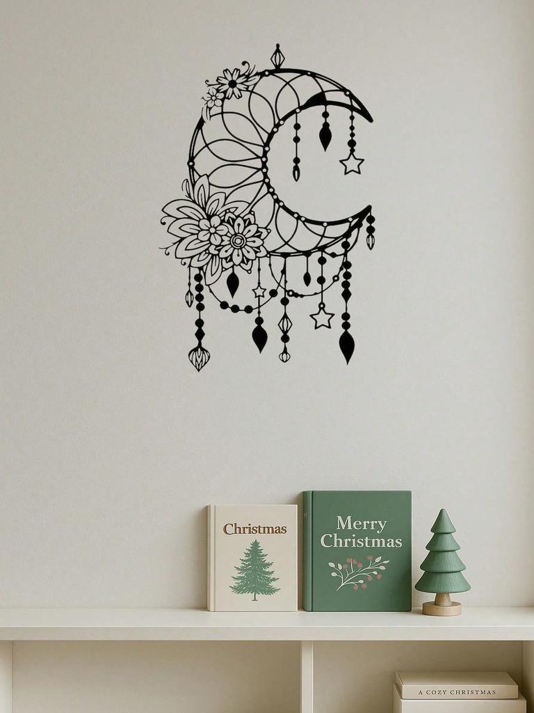 Gothic Celestial Moon Wall Art, Laser-Cut Iron Decor for Boho Home & Gifts
