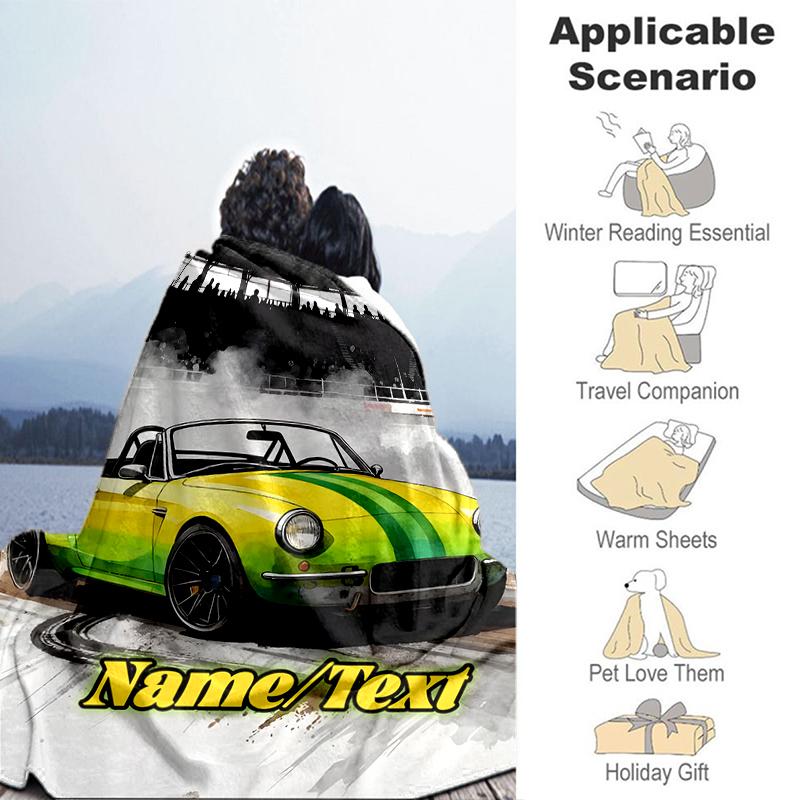 1PC Custom Name Car Track outdooor Flannel blankets Throw Blanket All-Season Throw Gift Bedspread for Couch, Bed, Camping Holiday Birthday gift