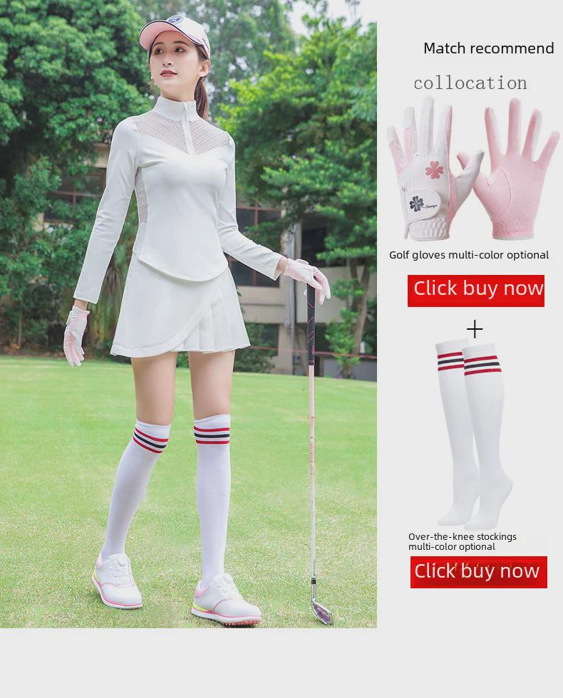 Women's Golf Outfit: Spring & Autumn Long-Sleeve T-Shirt with Short Lace Skirt, Korean Style, Slim Fit Sportswear