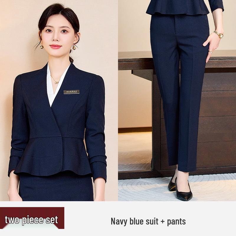 Chic Professional Women's Skirt Suit - Elegant Spring/Autumn Beauty Salon Front Desk Uniform