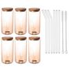 6pcs 400/500ml Glass Cup with Bamboo Lid and Straw Bubble Tea Cup Glasses Cups Beer Can Coffee Cup Cold Wine Cola Drinkware