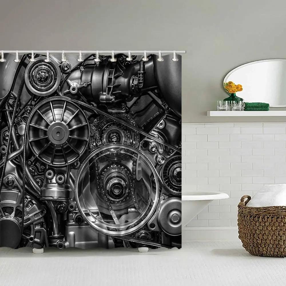Vintage Industrial Steam Engine Shower Curtain Antique Old Times Locomotive On Rail Road Retrotrain Station Bathroom Curtain