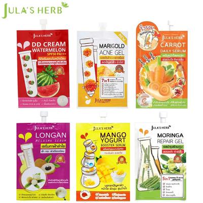 Jura's Herb DD Cream Watermelon, Moringa Repair Gel, Carrot Daily, Longan Melasma, Mango Yoghurt Booster Serum, Marigold Acne Gel (blandat av 6)