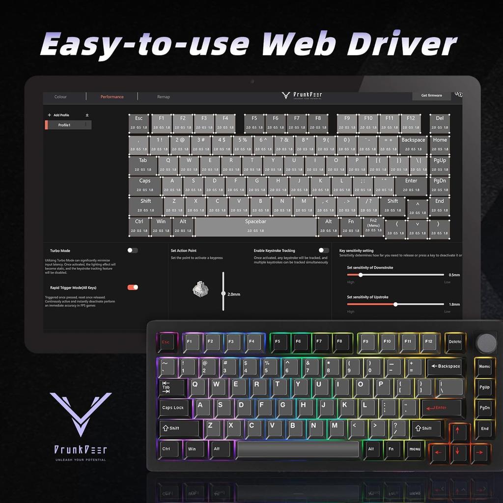 DrunkDeer Tichá herní klávesnice A75 Pro s magnetickou technologií