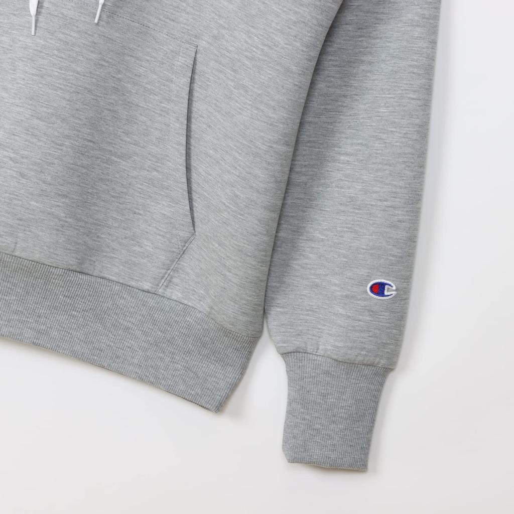 Champion Script Logo Hooded Long Oxford Size L Women's WRAP-AIR Sweatshirt, Sleeve, Stretch, Warm, Gray, (CW-YS102)