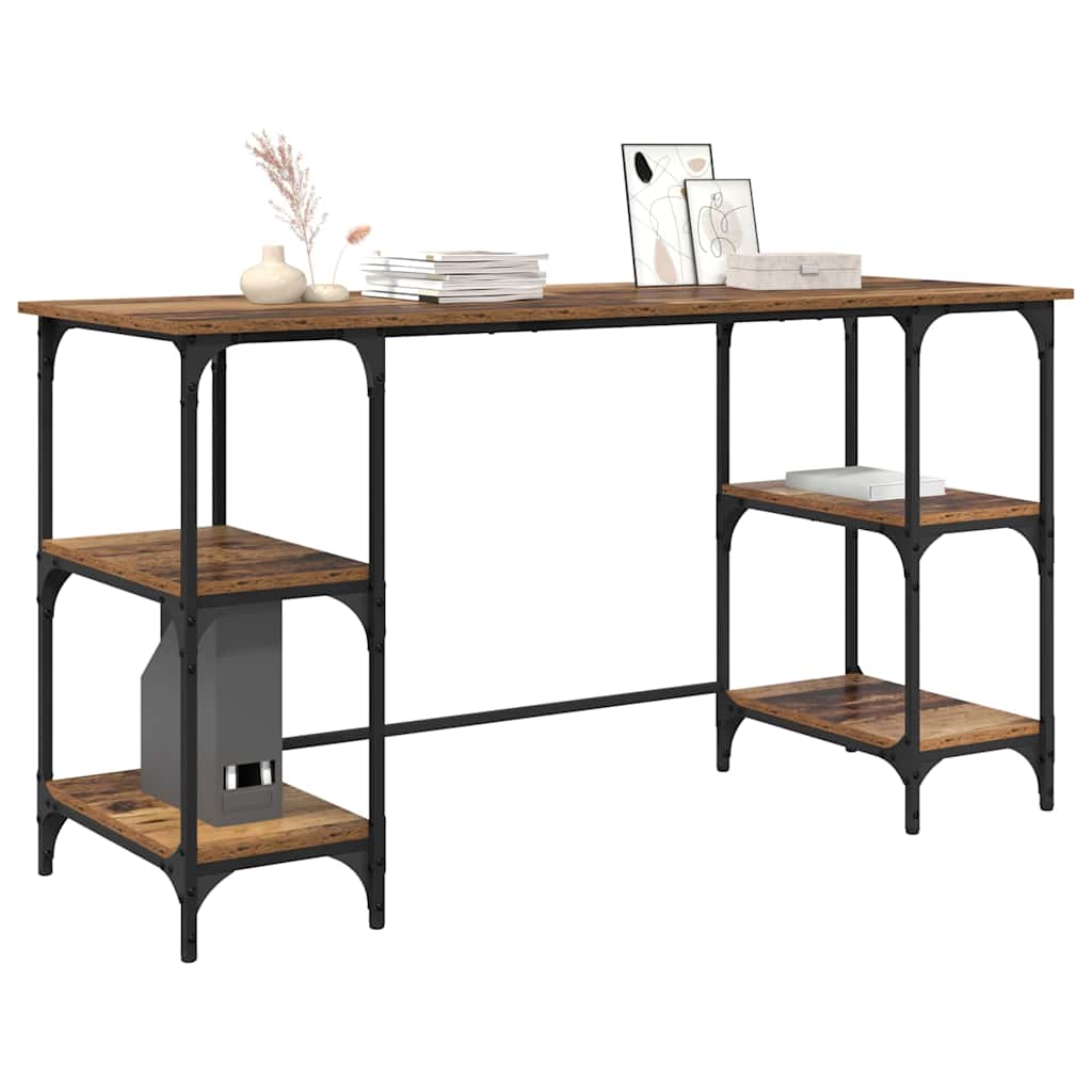 Vintage Style Desk with Shelf Reclaimed Wood Look 140 x 50 x 75 cm Particleboard