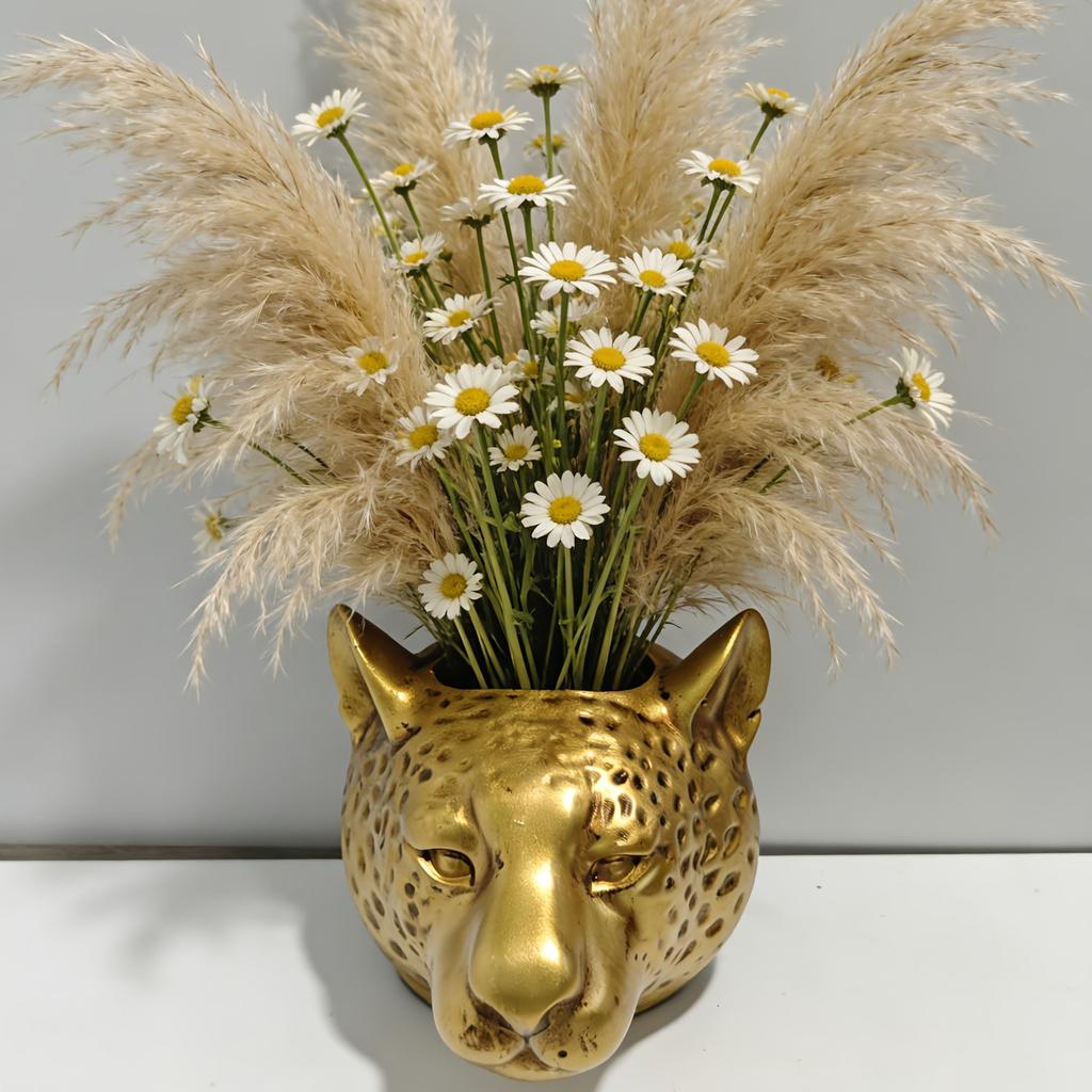 Retro Leopard Vase Wall Hanging Resin Animal Decoration for Patio Garden