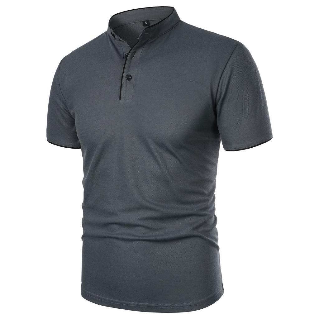 Summer Men's Short Sleeve T Shirts Solid Color Stand Collar Smart Casual Tshirts Men Slim Fit Lightweight Pull On Tees Tops Man