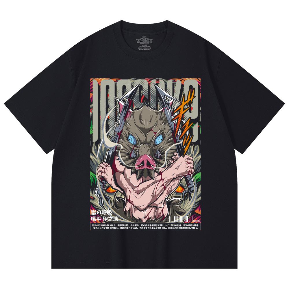 230 Gsm 100% Cotton Demon Slayer V96 Inosuke Print Unisex Heavy Cotton T Shirt