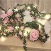 LED Solar Rose Flower String Lights with Green Leaf Vine for Romantic Indoor/Outdoor Decor
