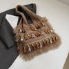 Large Capacity Fashion Ethnic Style Fringed Leisure Bag 2025 Autumn New Single Shoulder High Value Fashionable Simple Tote Bag