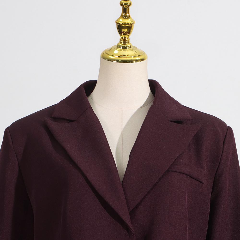 2026 Spring Angora Red Women's Blazer - European & American Luxury Design with Irregular Waist-Cinching