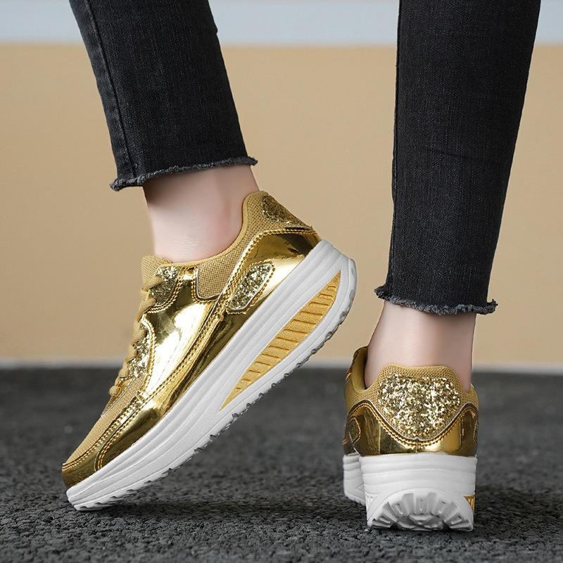 Mode Gold Pailletten Damen Freizeitschuhe Herbstmode Mesh Casual Atmungsaktive Sneaker Outdoor Damen Tenis Laufschuhe Sport Schuhe Plus 36-42