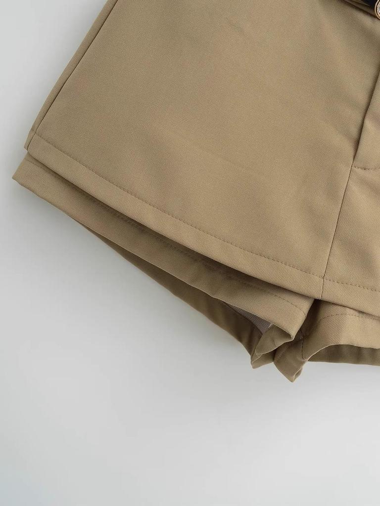 Plus Size European-Style High Waist A-Line Skort with Belt for Women