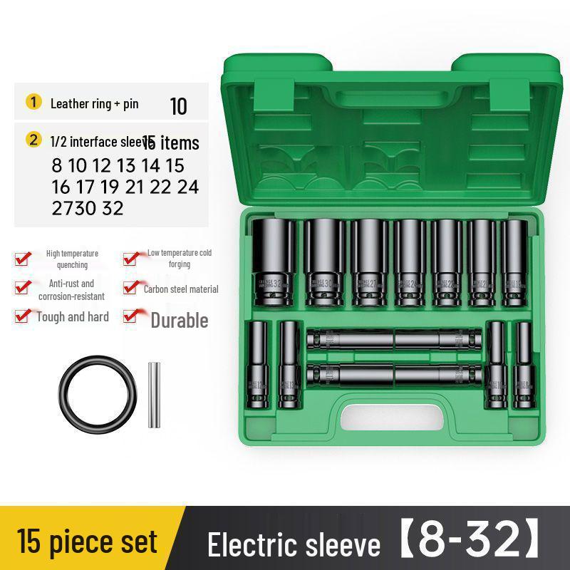 Extended Electric Air Impact Wrench Set with 8-32mm Hex Sockets