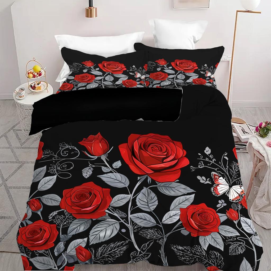 Flower Butterfly 3D Printed Quilt Cover Set Elegant Retro Home Textiles Duvet Cover Set Pillowcases Soft Comfortable Bedding Set