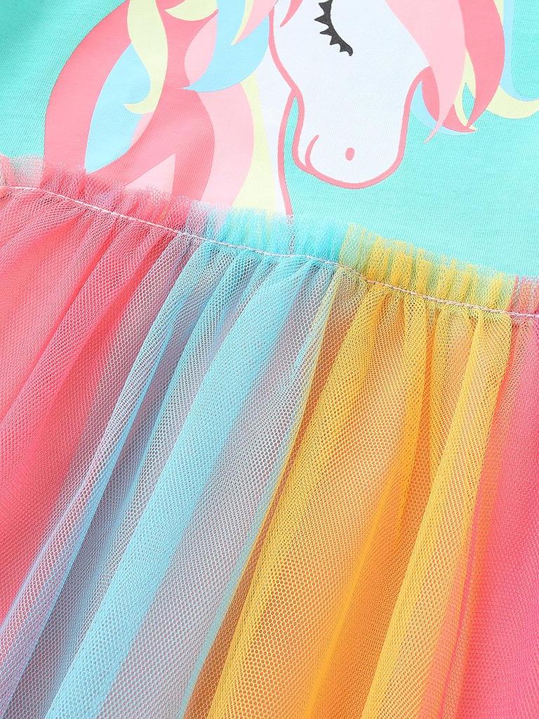Autumn Girls' Unicorn Princess Dress – Cute European & American Style with Mesh