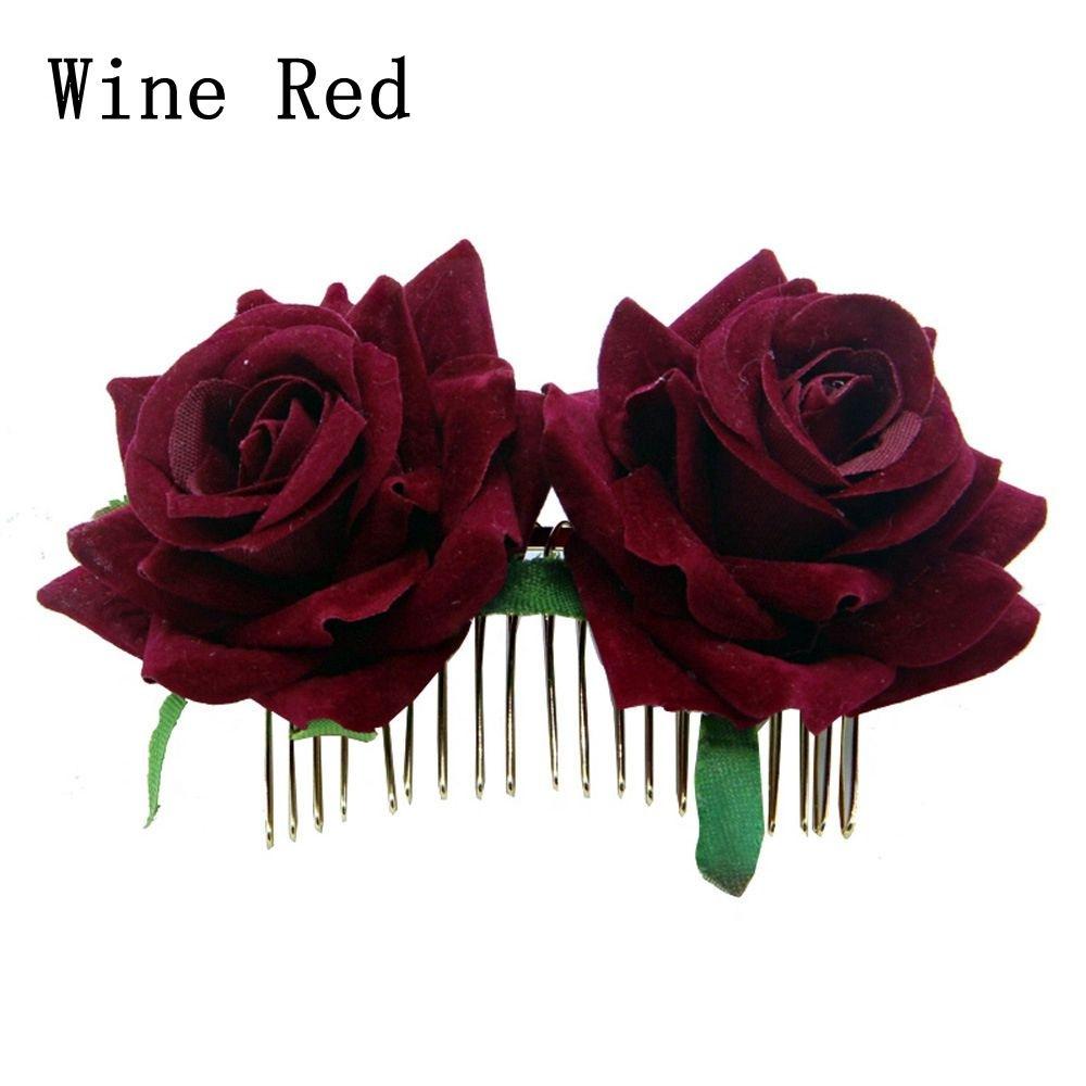 Ladies Elegant Bridal Flower Hair Comb Wedding Accessories Red Rose Hairpin Bridesmaid Hair Jewelry