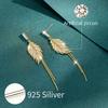 Luxury 14K Real Gold Plated Leaves Tassel Stud Earrings for Women Trending Cubic Zircon Wedding Jewelry