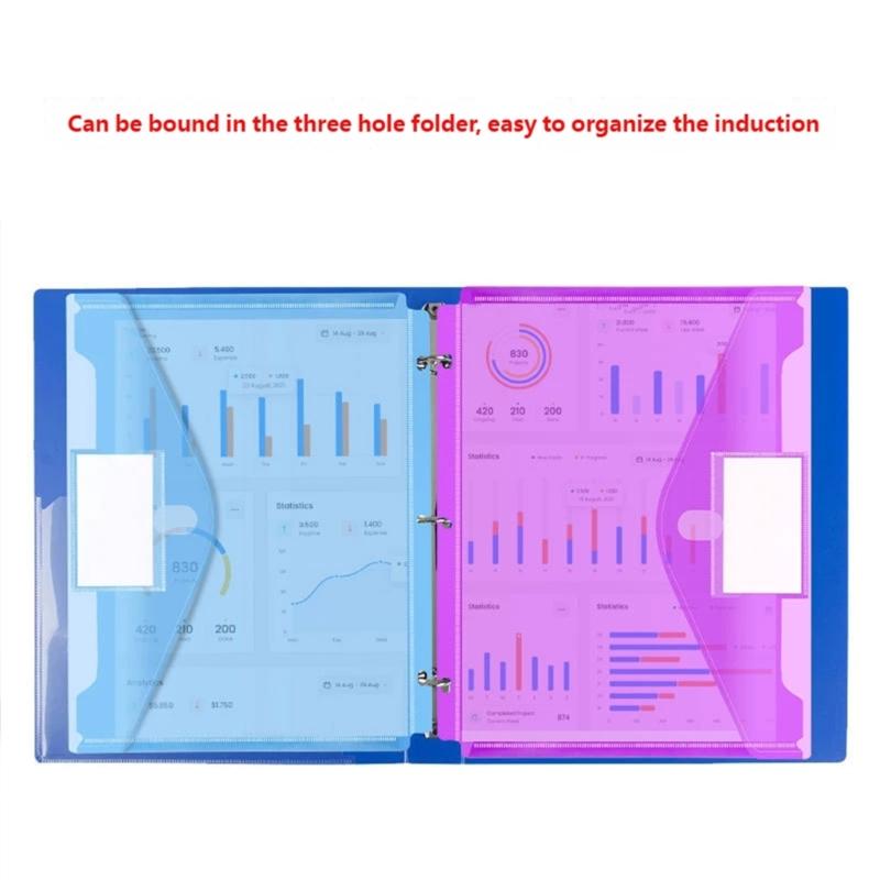 5/10Pcs Expandable File Organiser with Clear Label Window 3 Holes Punched Pocket Document Bag for Office Organization