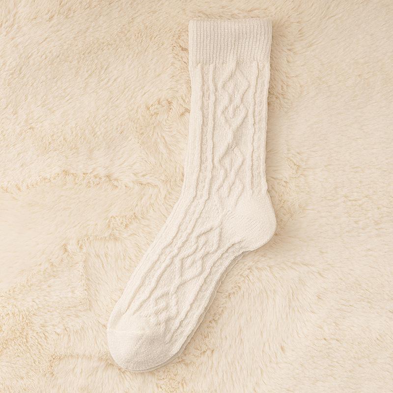 Wool Socks Children'S Medium Tube Socks Retro Twist Pattern Season Rhombus Fleece Thickened Warm Cashmere Stacking Socks Women