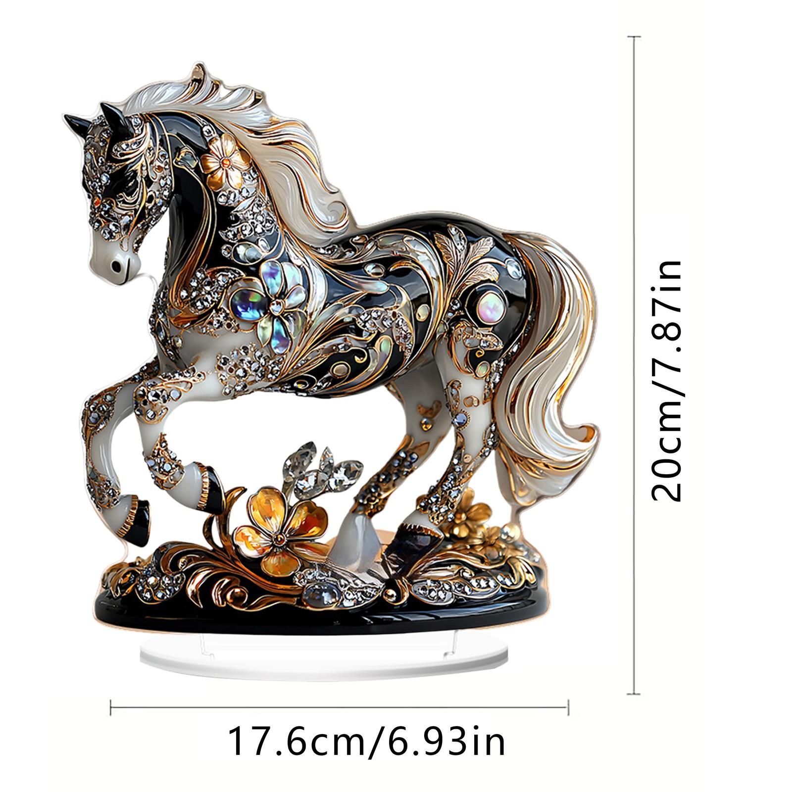 

New 2026 Year of the Horse Zodiac Desktop Ornament 2D Flat Acrylic Horse Tabletop Sculpture Living Room Office Home Decoration