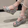 Fashion Vintage Print Wedge Heel Sandals for Women Casual Back Strap Thick Bottom Sandals Woman Summer Anti Slip Open Toe Sandal Female