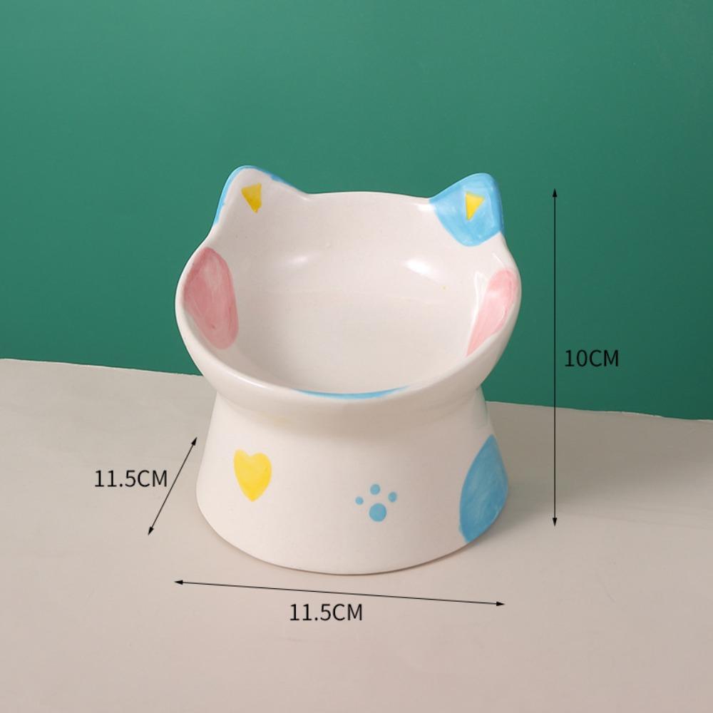 Cartoon 15° Tilted Elevated Cat Bowl Anti-Regurgitation Ergonomic Cute Pet Feeder Easy Clean Non-Slip Raised Feeding Bowl Indoor