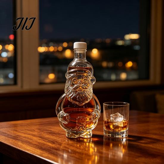 Ferienhaus Bar Dekoration Weihnachtsmann Whiskey Karaffe zur Alkoholaufbewahrung, 320ml Weihnachtliches Glas Weinsammlerflasche, Dekorativer Behälter Und Party