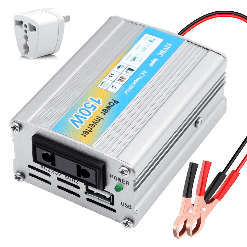 USB Voltage Transformer Car Power Inverter Conversion USB Battery Clip Portable 150W Mounted Inverter DC 12V To AC 220V 50Hz 12V Multiple Protection