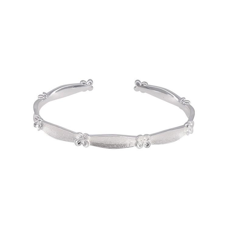 VENTFILLE 925 Sterling Silver Flower Bangle for Women Texture Design Versatile Temperament Sweet Romantic Jewelry Gift Dropship