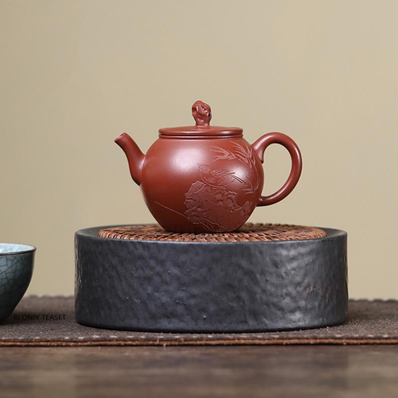 110ml Yixing Purple Clay Teapots Handmade Bird Bamboo Leaf Pattern Chinese Zisha Tea Pot Small Capacity Kettle Household Tea Set