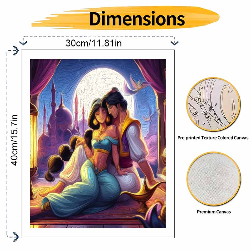 Disney Aladdin Jasmine Oil Painting Art Painting Kit Handmade Diy Gift Home Decoration Wall Decor Romantic Couple Moonlit Palace Scene