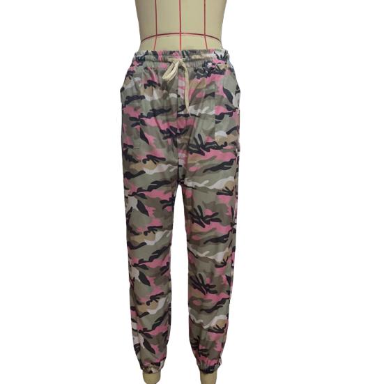 Women Pants Camouflage Print Pockets Elastic Waist Full Length Casual Loose Women