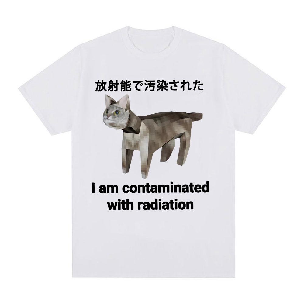 Ich bin radioaktiv verseucht – Lustiges japanisches Katzen-Meme-T-Shirt für Damen und Herren – Modisch, lässig, humorvoll – Kurzarm – 100 % Baumwolle