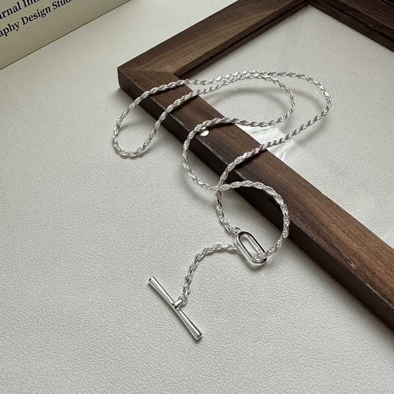 FY-5TL43 S925 Sterling Silver Korean Version Niche Twisted Sweater Chain Korean Style INS Style Necklace Trendy