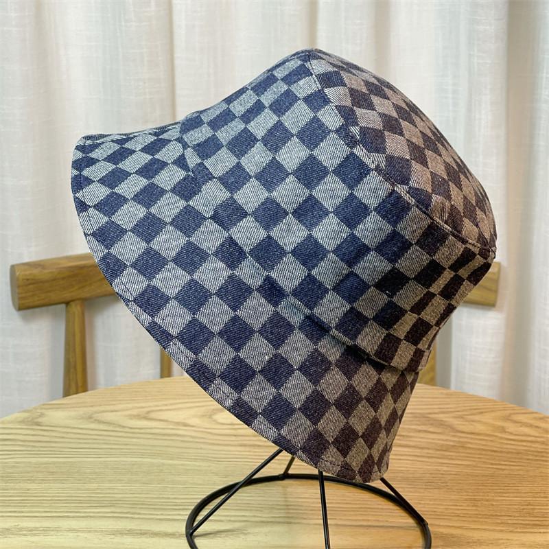 New Japanese Style Denim Fisherman Hat Women's Spring Autumn Plaid Grid Net Red Versatile Face-lifting Small Summer Bucket Basin Hat