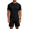 Summer Retro Men's Loose Knit Henley Shirt & Shorts Set