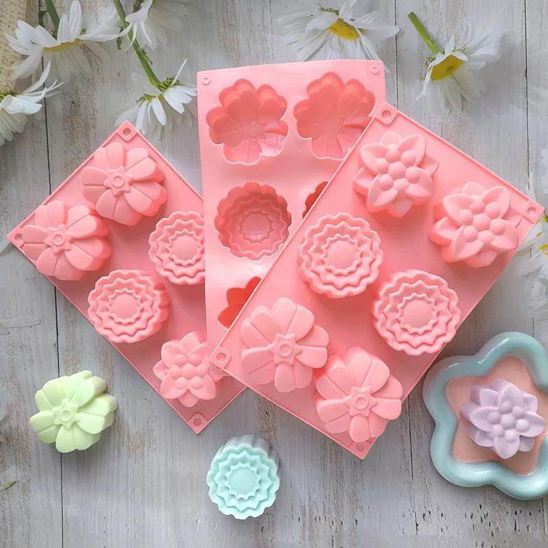 6 even Flower Silicone Baking Mold 3D Chocolate Pudding Molds Cupcake Pan Cake DIY Muffin Kitchen Tools