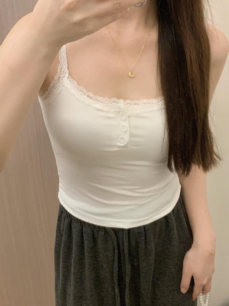 Xin Bang Bang White Lace Trim Padded Camisole: Women's Summer Vest with Beautiful Back Design