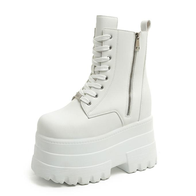 

Модные 14СМ Новые Ботильоны Обувь Панк Натуральные Ботинки Женские Мотоциклетные Ботинки Платформа Женские Модные Ботас Зима Осень Большой Размер 43 37 белый