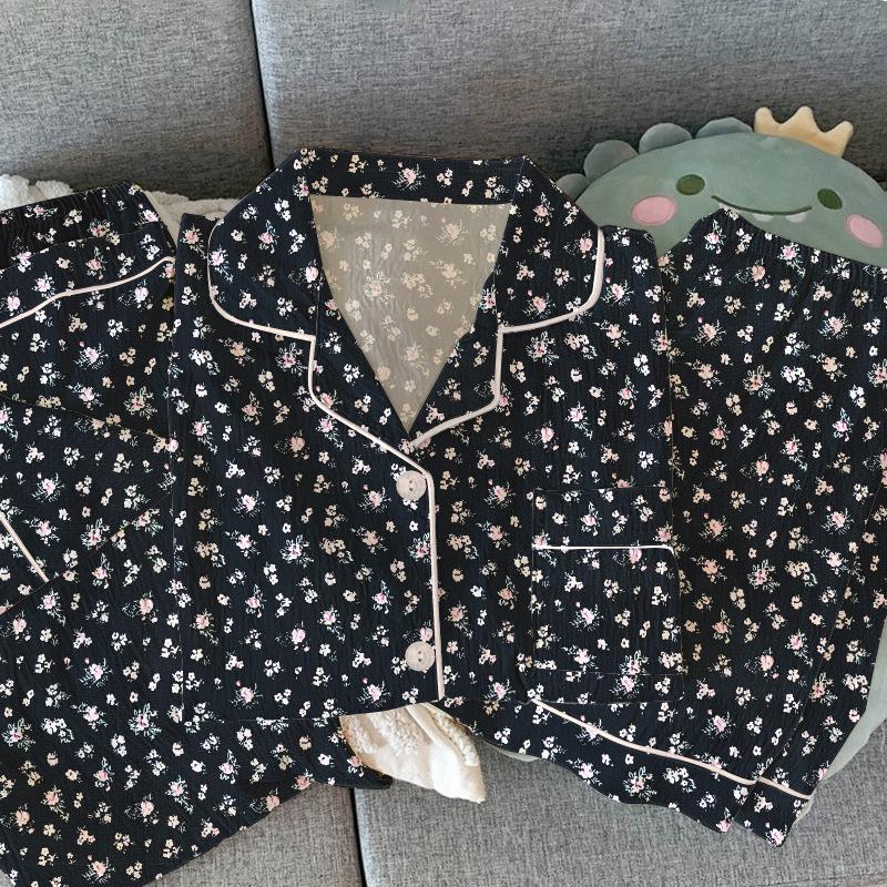 Retro French Small Floral Wrinkled Pajamas Women'S Spring Summer Short Sleeves Casual And Comfortable Three-Piece Set