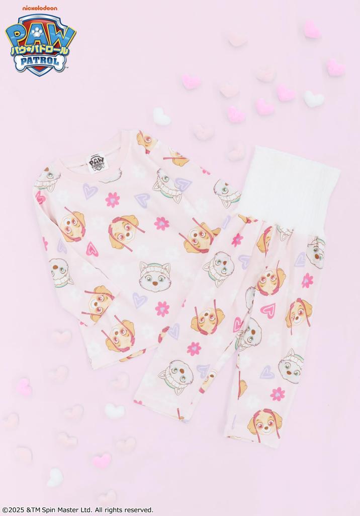 Kai-Tak Family Paw Patrol Kids' Baby Pajamas, Long Sleeves with Belly Warmer, Spring/Autumn, 80cm/90cm (80cm, Pink)