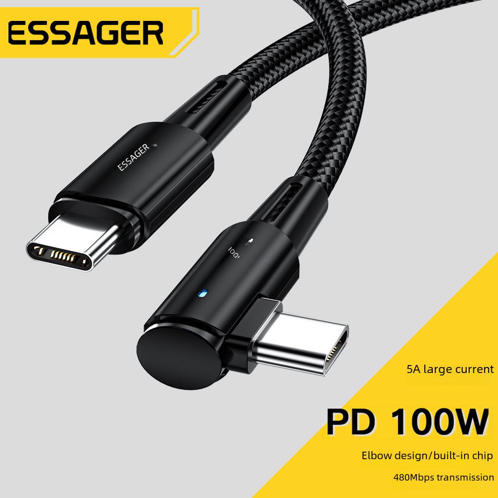 

Essager Dual Type-C Elbow PD100W Fast Charging Cable for Laptops 1 meter