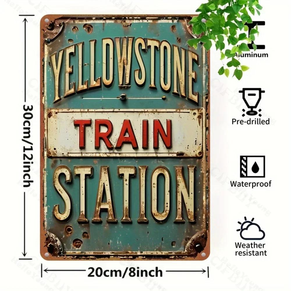 Exquisite Yellowstone Train Station Sign in Aluminum, Vintage Appeal, A Rustic Wall Plaque, Ideal for Home, A Great Wall Hanging