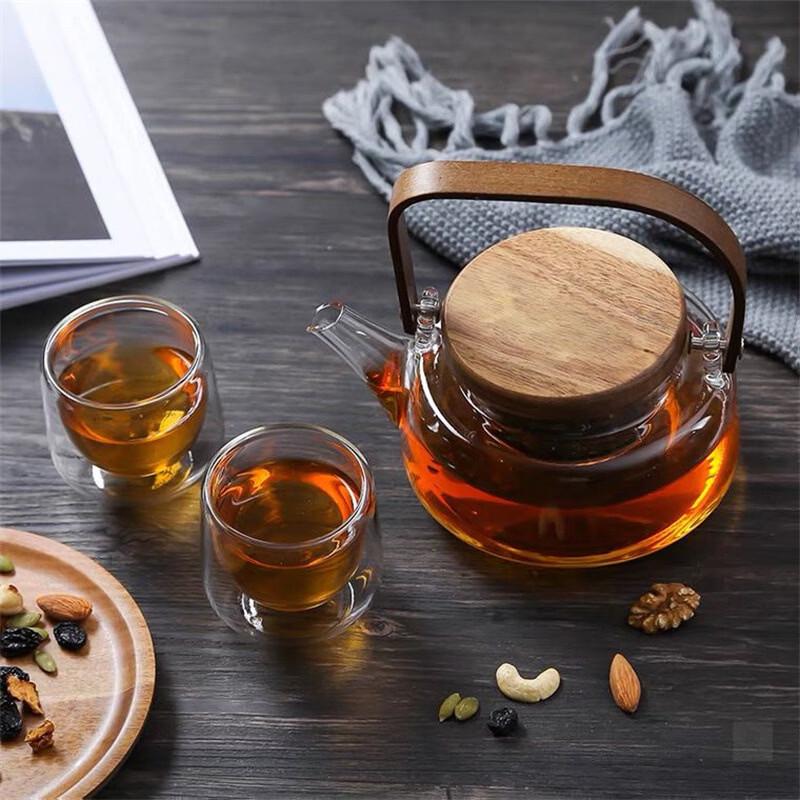 Hanyou Acacia Wood Glass Teapot with Wooden Lid
