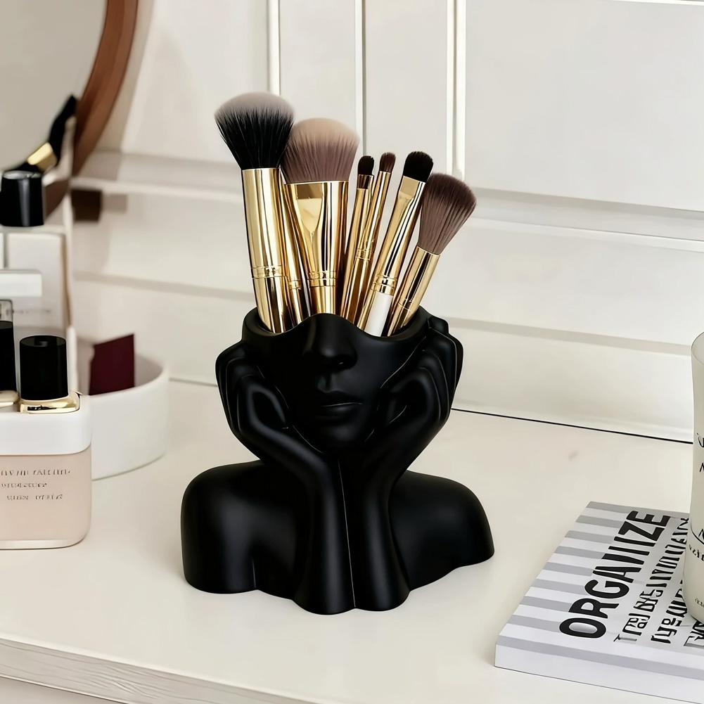 Human Face Art Stationery Storage Pen Holder Multifunctional Makeup Brush Holder Home Office Desktop Organizer Decoration