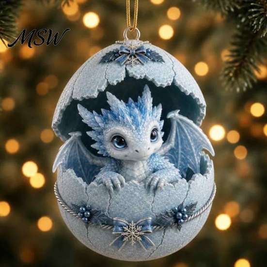 Unique Fantasy Gift for Friends Baby Dragon And Egg Christmas Ornament, 2D Flat Acrylic Tree Hanging Cute Pendant Window Decoration Decoration,